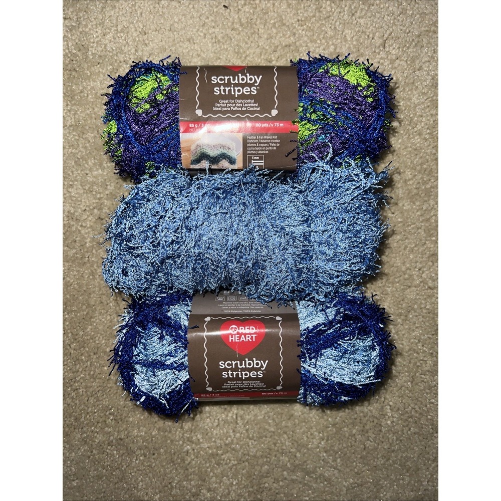 Red Heart Scrubby Stripes Polyester Yarn Great for Dishcloths 3 skeins Multi Col